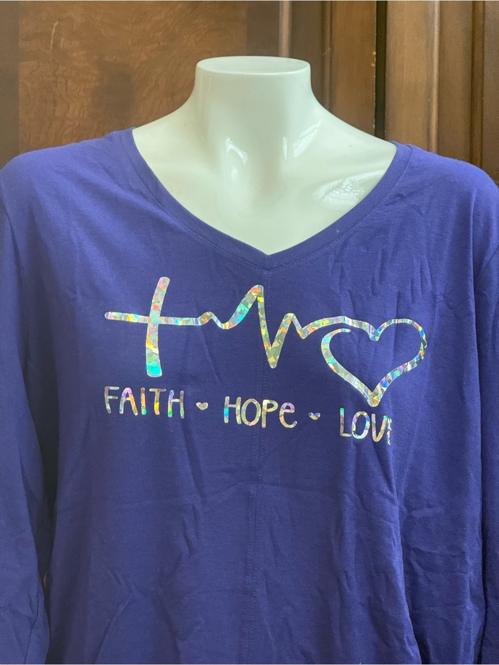 Faith Hope Love Purple V-Neck Long Sleeve Tee